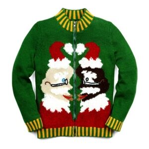 💥RARE💥Whoopie Goldberg Kissing Santas Sweater Novelty Santa Love-NWT